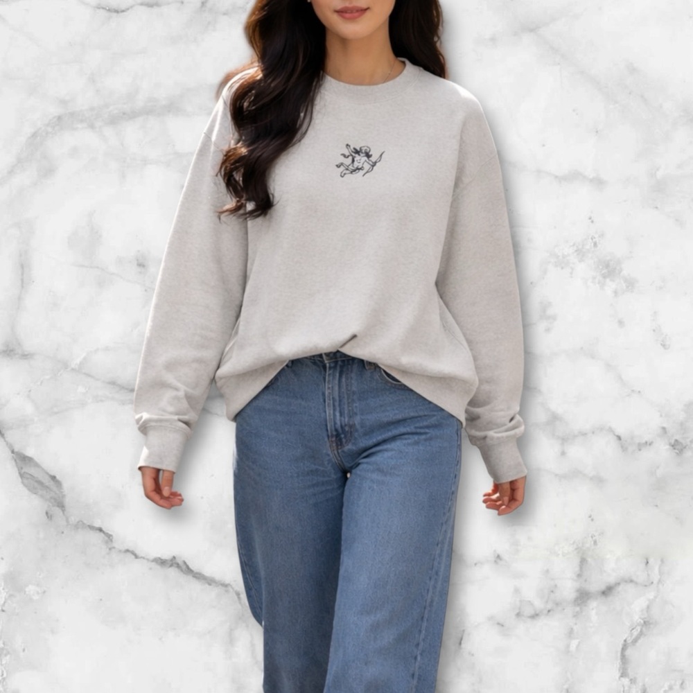 Hollister White Crewneck Sweatshirt Black Angel Cherub Graphic Soft Comfy Size S